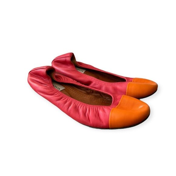 Lanvin Cap-Toe Ballerina Flats. in Red /Orange Leather,  39 EU - Picture 2 of 13
